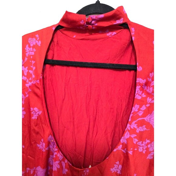 NWT Free People Red & Purple Floral Long-Sleeve Fair Cottagecore Mini Dress Open - Picture 4 of 8
